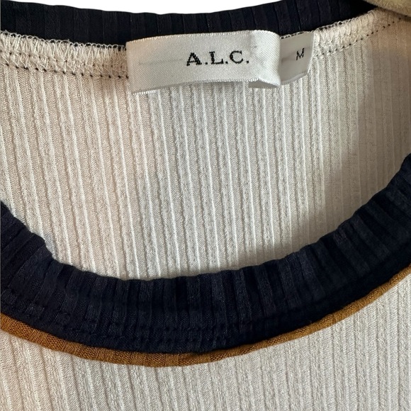 A.L.C. White Navy Blue Ribbed Knit Top m - Picture 5 of 9